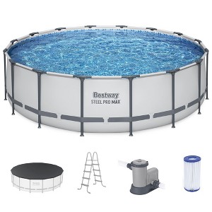 Bestway Steel Pro MAX Round Above Ground Swimming Pool Set with Metal Frame Filter Pump, Ladder, and Cover - 1 of 4