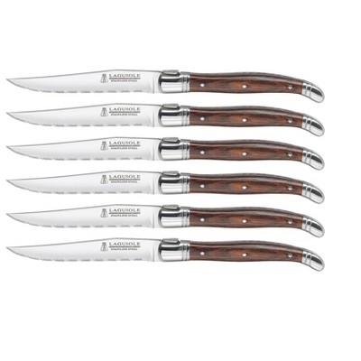 Trudeau Laguiole Steak Knives with Pakkawood Handles, Set of 6, Stainless/Wood