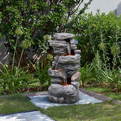 Teamson Home Gray 4-Tier Faux Stone Water Fountain with LED Lights