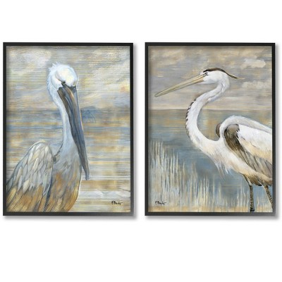 Stupell Industries Sea Birds Abstract Beach 2 Piece Framed Giclee Art Set
