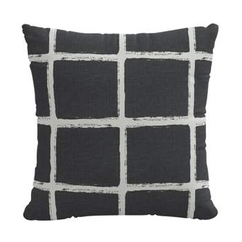 18"x18" Brush Tattersall Polyester Square Throw Pillow Charcoal - Skyline Furniture
