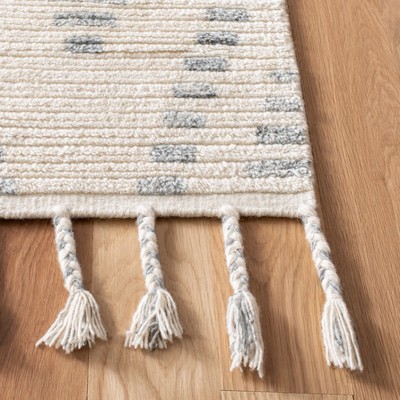 Ivory and Grey Hand-Knotted Wool Geometric Area Rug 8' x 10'