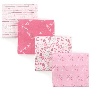 Luvable Friends Baby Girl Cotton Flannel Receiving Blankets, Love 4-Pack, One Size - 1 of 1