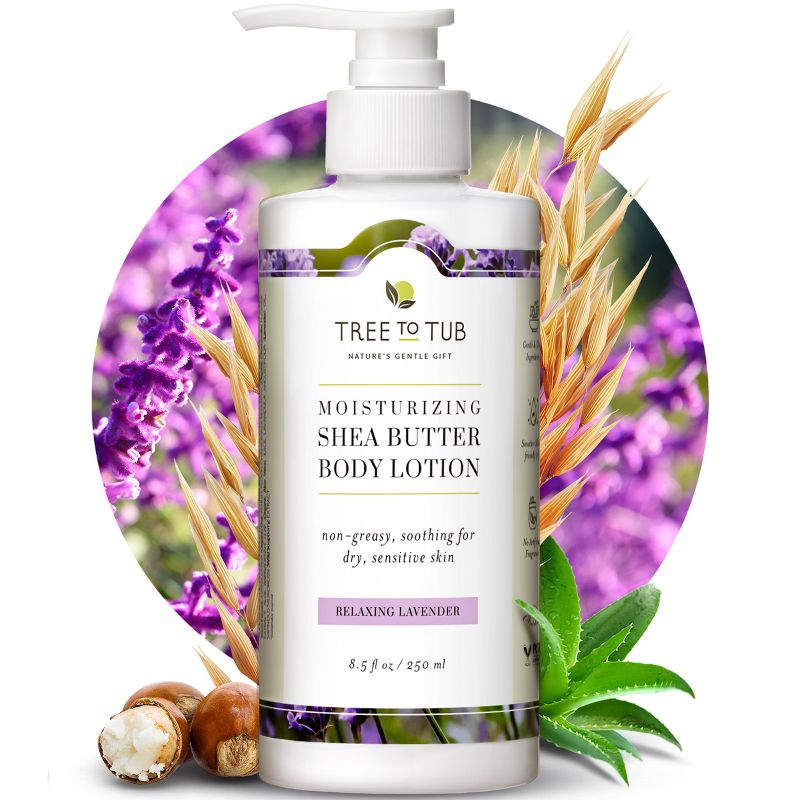 Tree To Tub Lavender Shea Butter Body Lotion for Dry Skin - Moisturizing Sensitive Skin Lotion for Women & Men, Body Moisturizer Organic Cocoa Butter, 1 of 12