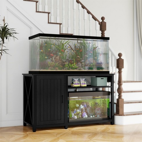 55 75 Gallon Aquarium Stand with Power Outlets Fish Tank Stand with Cabinet Storage Metal Aquarium Table for Fish Tank Turtle Tank 880LBS Loads