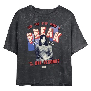 Junior's Beetlejuice Beetlejuice Astrid Can You Stop Being a Freak Crop T-Shirt - 1 of 4
