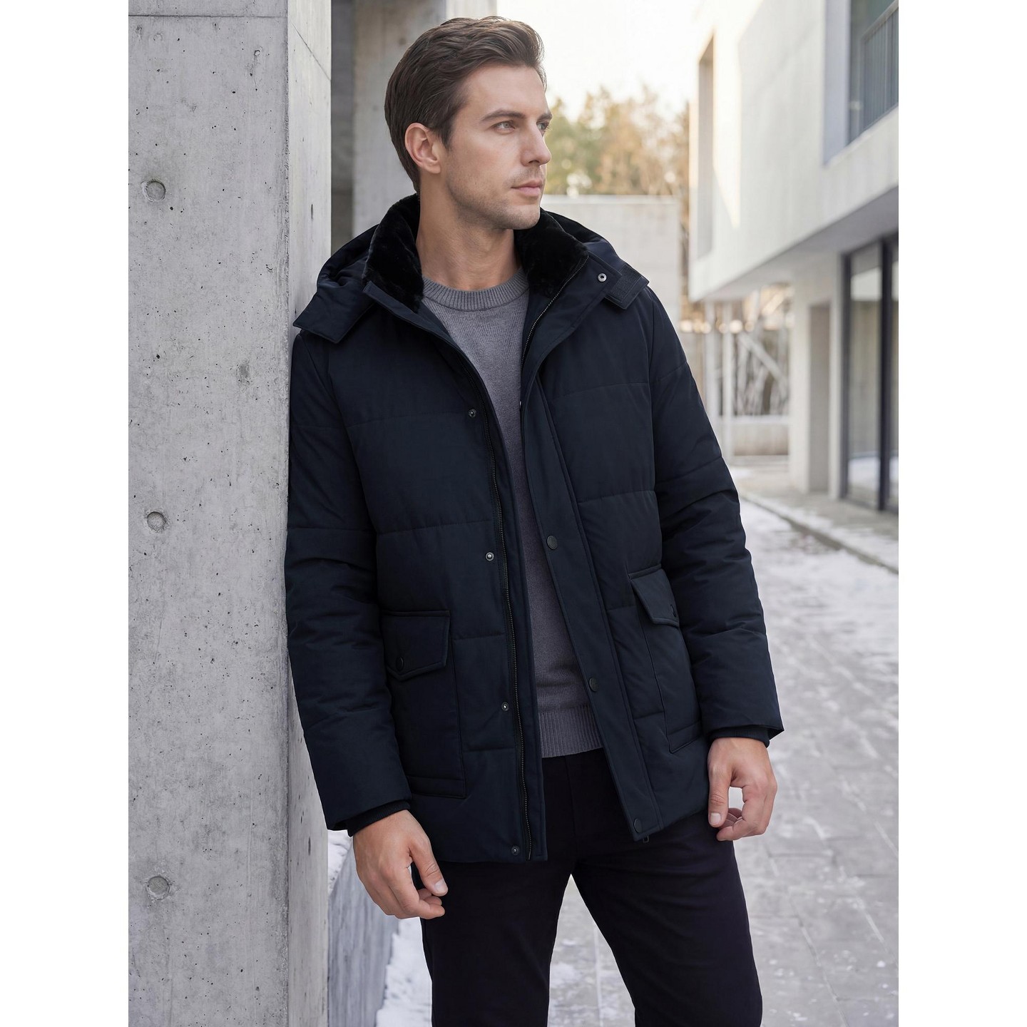 Мужская куртка INSPIRE CHIC Winter Long Sleeve Zip Outerwear Hooded Winter Jacket Coat Medium Navy Blue, цвет: Тёмно-синий — фото 4