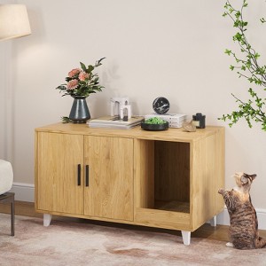 ORRD  Hidden Cat Litter Box Enclosure Furniture with Scratching Mat - Odor Control & Scratch-Resistant Cabinet,White - 1 of 4