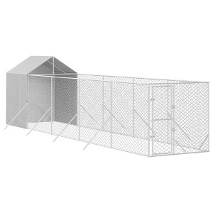 vidaXL Outdoor Dog Kennel Silver Galvanized Steel Large - 6.6‘ x 32.8‘ x 8.2‘ - 1 of 4