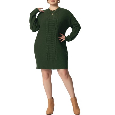 Agnes Orinda Women's Plus Size Long Sleeve Knit Pullover Short Sweater  Dresses Army Green 1x : Target