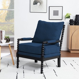 SEYNAR Mid Century Teddy Velvet Fabric Wood Accent Armchair with Cushion - 1 of 4