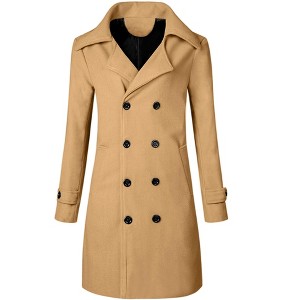 Lars Amadeus Men's Winter Notched Lapel Double-Breasted Long Coats - 1 of 4