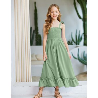 light green beach dress Arshiner Girls Summer Boho Casual Smocked Maxi Dresses 6-13 Years 9-10 Years Color:ocean-blue honeymoon outfits 46L Roman Blue Velvet Renaissance