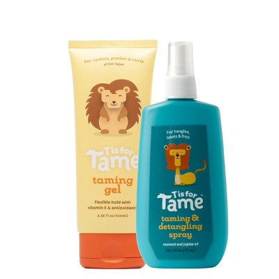 T is for Tame - Hair Taming Gel & Detangling Spray Duo for Kids & Toddlers, All Natural, Alcohol-Free, All Hair Types, 2ct