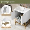 24" Bathroom Vanity with Sink, Bathroom Vanity Cabinet with Two Doors and Gold Metal Frame, Open Storage Shelf, White - 2 of 4