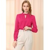 INSPIRE CHIC Women's Office Keyhole Elegant Stand Collar Long Sleeve Back Neck Button Blouse - 3 of 4