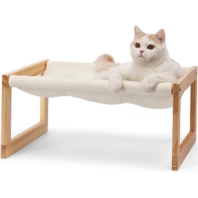 FUKUMARU Cat Bed, Plush Velvet Cat Beds for Indoor Cats, Wooden Cat Hammock, 21 x 16.5 Inch Cat Couch
