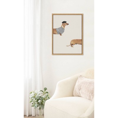 Abstract Weiner Dog Canvas Print with Natural Frame