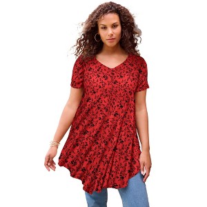 Roaman's Plus Size Ultra Drape V-Neck Swing Tunic Top - 1 of 4