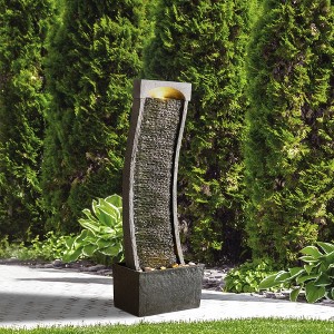 37.8" Modern Curved Indoor/Outdoor Waterfall Fountain with LED Lights - Slate - Teamson Home: Resin Construction, LED-Lit - 1 of 4
