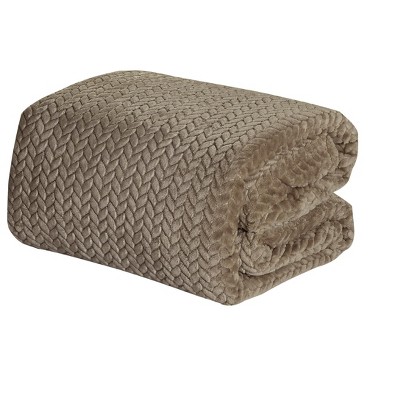 Taupe Chevron Fleece Sherpa Throw Blanket, 50" x 60"