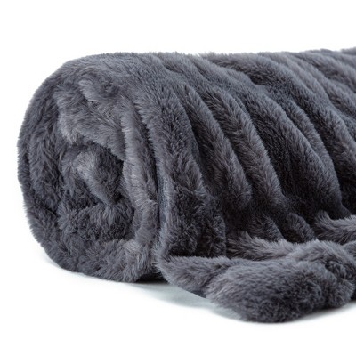 Gray Reversible Faux Fur and Mink Throw Blanket 50x65 Inches