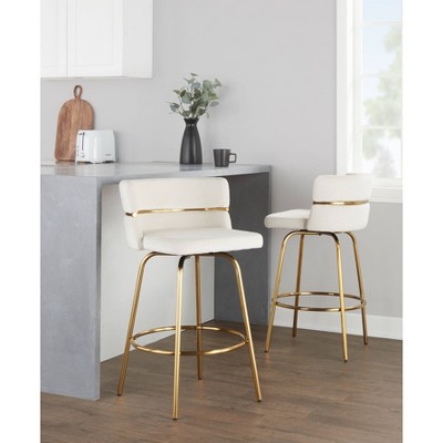 White Metal Swivel Counter Stool with Padded Seat, 36.5" Height