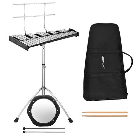 Advanced 32 Note Glockenspiel Xylophone Bell Kit for Adult Beginner  Students, Percussion Kit with 8'' Drum Practice Pad, Adjustable Stand,  Glockenspiel Stick, Drum Sticks and Carrying Bag