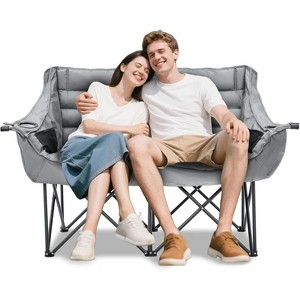 Docred Oversized Double Camping Chair, Folding 2 Person Camping Chair Loveseat, Lawn Chairs with Carrying Bag - 1 of 4