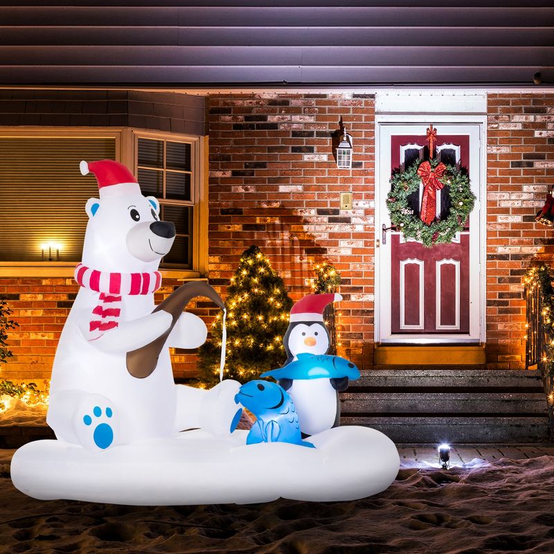 Outsunny 6ft Christmas Inflatables Outdoor Decorations Polar Bear and Penguin with Santa's Hat Fishing on Board, Blow-Up LED Yard Christmas Decor, 2 of 7
