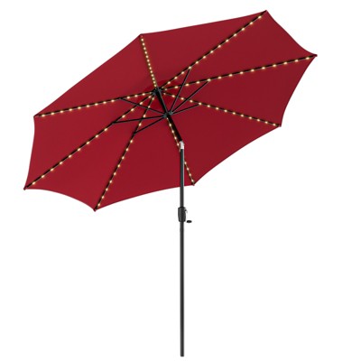 Tangkula 10FT Solar Patio Umbrella with 112 LED Lights Outdoor Table Market Umbrella with Crank Lifting Handle & Push Button Tilt System Beige/Coffee/Navy/Wine