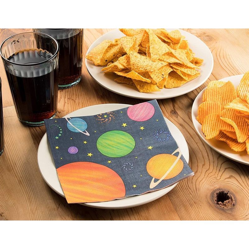 Blue Panda 150-Pack Disposable Paper Napkins Kids Birthday Party Supplies, Outer Space Design, Folded 6.5x6.5", 4 of 8