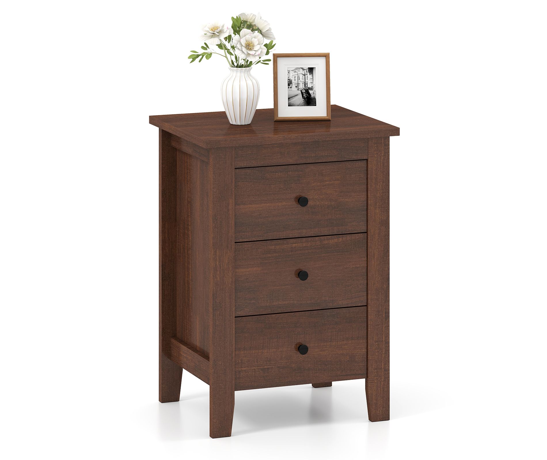 Costway 1PC/2PCS Nightstand End Beside Sofa Table w/ 3 Drawers Bedroom Furniture Black/White