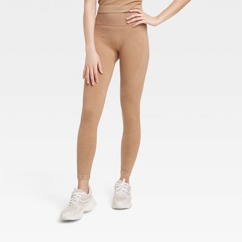 Women's High-Rise Ribbed Seamless 7/8 Leggings - JoyLab™ Tan XL