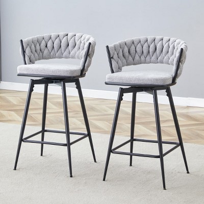 Set of 2 Swivel Counter Height Stools with Breathable Cushions, Seats with Back, Metal Legs, Modern Chairs for Kitchen or Bar-Maison Boucle