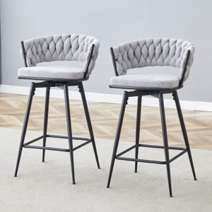 Set of 2 Swivel Counter Height Stools with Breathable Cushions, Seats with Back, Metal Legs, Modern Chairs for Kitchen or Bar-Maison Boucle - 1 of 4