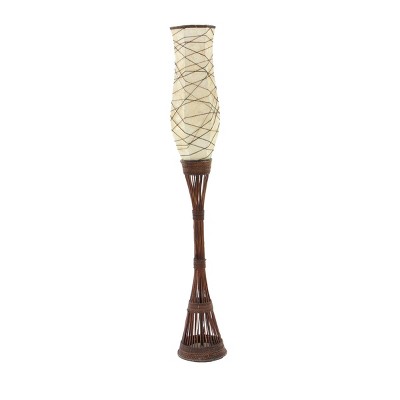 59" Brown Bamboo Torchiere Floor Lamp with Paper Shade