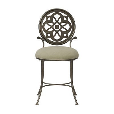 Antique Gray Metal Vanity Stool with Cream Upholstery