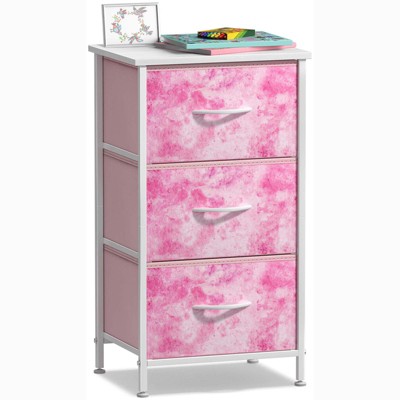 Sorbus Nightstand with 3 Drawers - Steel Frame, Wood Top & Easy Pull Fabric Bins - Perfect for Home, Bedroom, Office & College Dorm