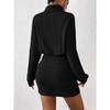 Coolmee Women's Pullover Sweater Dress Long Lantern Sleeve Turtle Neck Cute Ribbed Knit Stripe Bodycon Wrap Mini Dress - 3 of 4