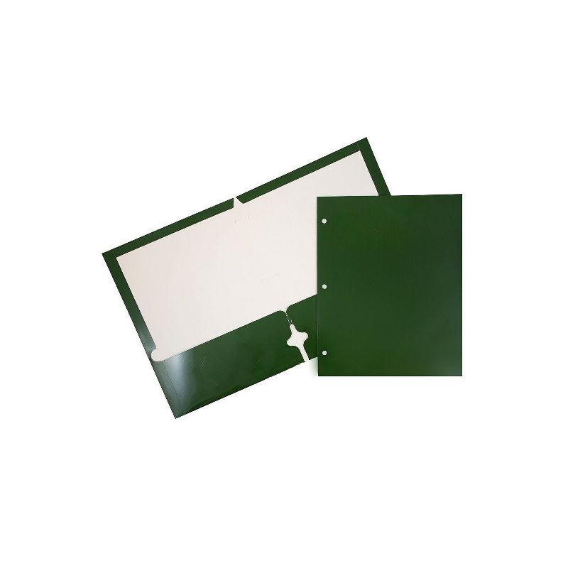 JAM Paper Laminated Glossy 3 Hole Punch Two-Pocket School Folders Green 385GHPGRD, 1 of 5