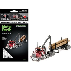 Western Star 4900 Log Truck and Trailer Red Metallic (Challenging Difficulty) Steel Model Kit by Metal Earth - 1 of 4