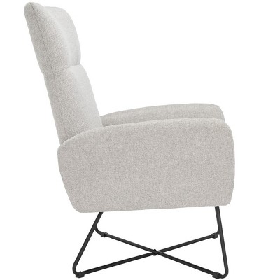 Mid-Century Modern Light Gray Velvet Armchair with Metal Cross Base