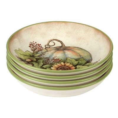 Autumn Breeze Ceramic Fall-Themed Soup and Pasta Bowls, Set of 4