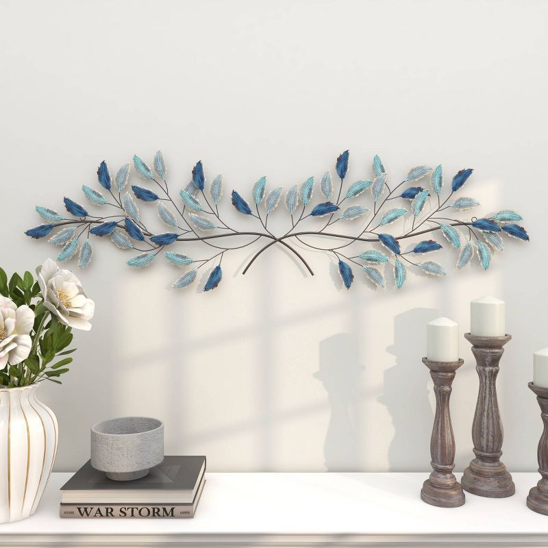 15&#34; x 52&#34; Metal Leaf Wall Decor with Gold Accent Blue - Olivia &#38; May, 3 of 18