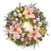 22" Christmas Wreath with Light and Rose Gold Balls Poinsettia Flowers for Indoor Outdoor Wall Window Fireplace - 2 of 4
