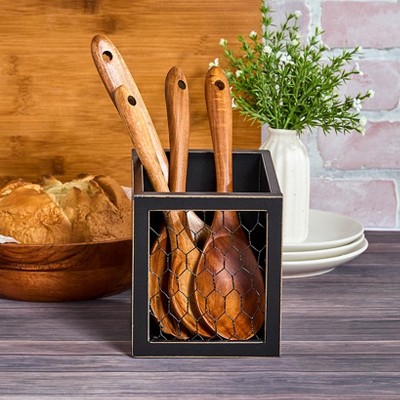 Black Square MDF and Metal Rustic Farmhouse Utensil Holder