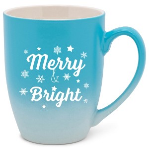 Elanze Designs Merry & Bright Two Toned Ombre Matte Teal and White 12 ounce Ceramic Stoneware Coffee Cup Mug - 1 of 4