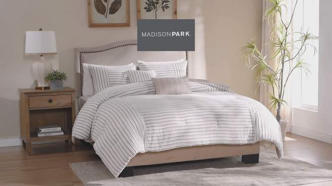 Madison Park 5pc River Clipped Jacquard Comforter Bedding Set with Throw Pillows Off-White, 2 of 12, play video