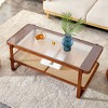 CAVINAS Coffee Tables for Living Room, Modern Simple Rectangle Double-layer Walnut Color Solid Wood Glass Desktop Woven Table - 2 of 4